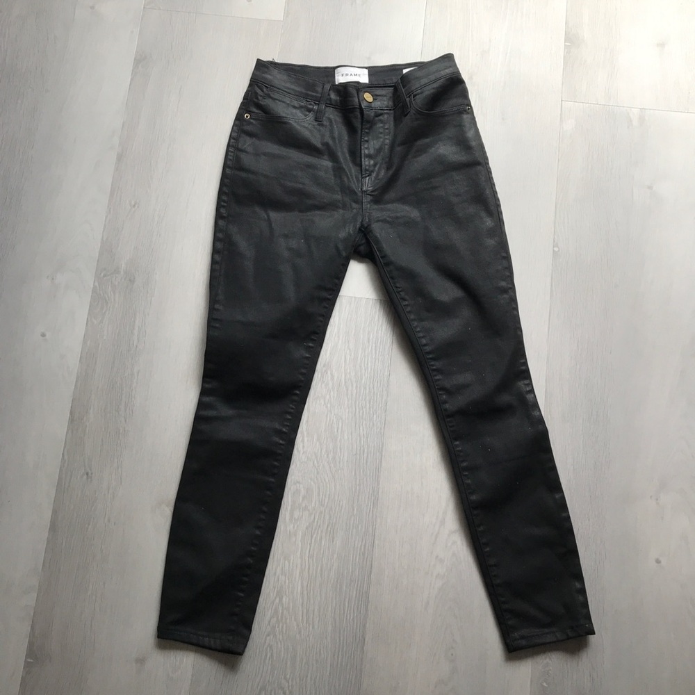 FRAME DENM BLACK WAX COATED JEANS FEMME SKINNY WOMENS 26